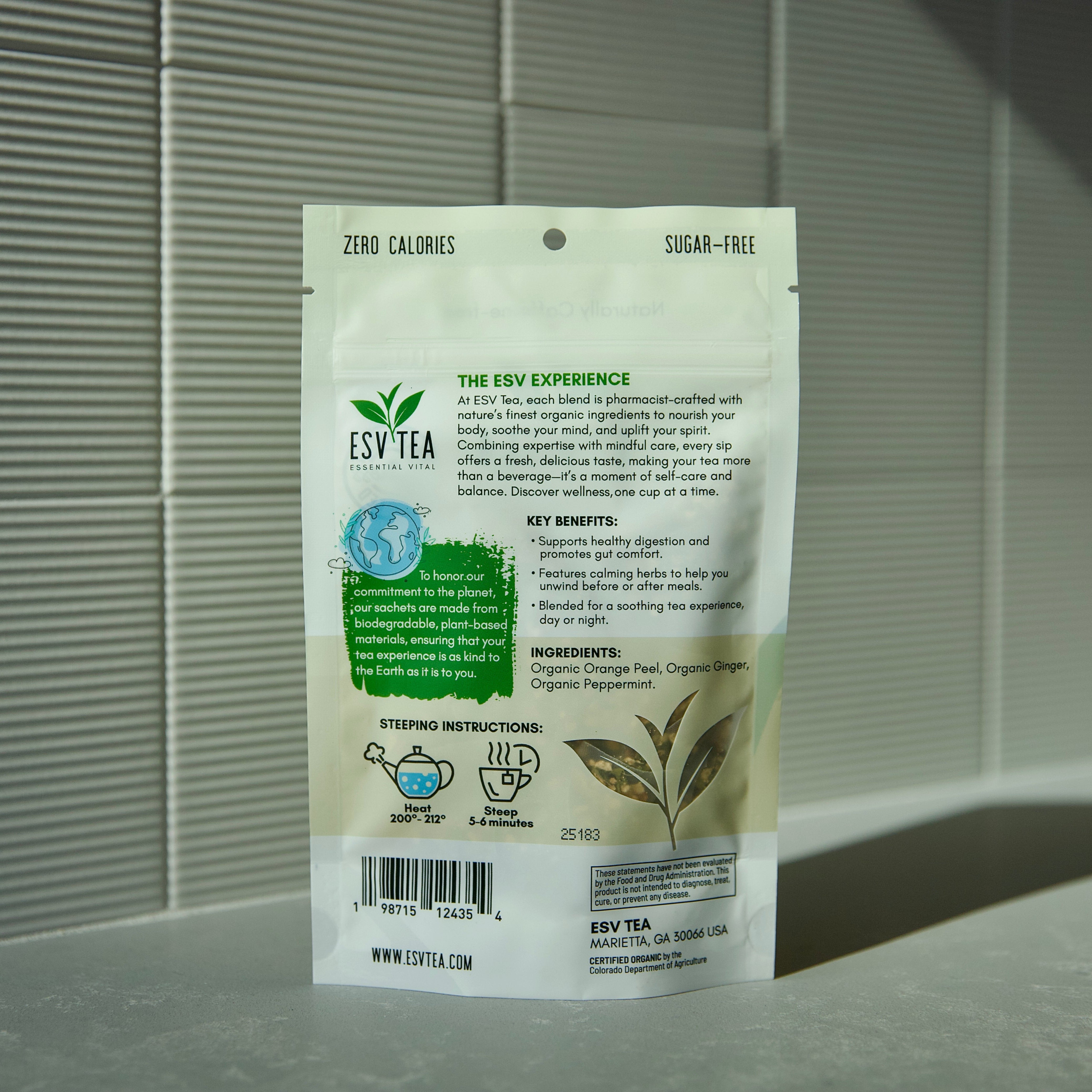 ESV Tea package on a neutral background